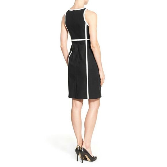New! MICHAEL KORS Women's Zip-Front Contrast Black Sheath Dress Size 8 - Picture 3 of 5